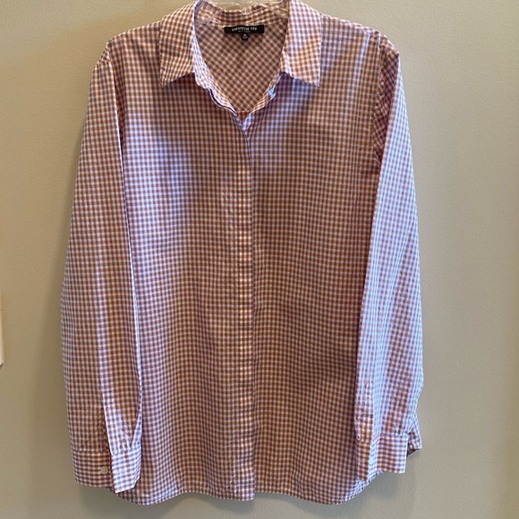 Lafayette 148 New York Orange and Blue Checkered Button Down Shirt - Picture 2 of 7